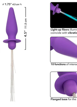 Lila silikon analplug von calexotics mit lichtfasern und flanschbasis 10 vibrationsmodi
