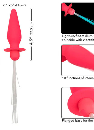 Rosafarbener silikon analplug mit leuchtenden fasern und flanschbase von calexotics southern lights mit 10 vibrationen