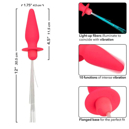 Rosafarbener silikon analplug mit leuchtenden fasern und flanschbase von calexotics southern lights mit 10 vibrationen
