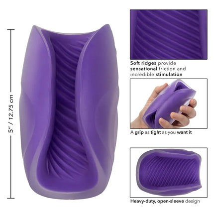 Purpurfarbener silikonmasturbator von calexotics mit weichen rillen und flexiblem offenes sleeve design