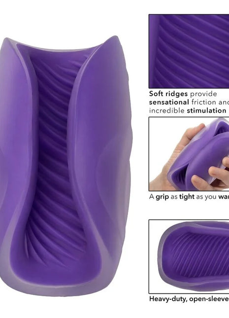 Purpurfarbener silikonmasturbator von calexotics mit weichen rillen und flexiblem offenes sleeve design