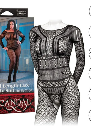 Calexotics spitzen-bodysuit in übergröße schwarzer spitzen-body mit ganzkörpermuster und offenem schritt