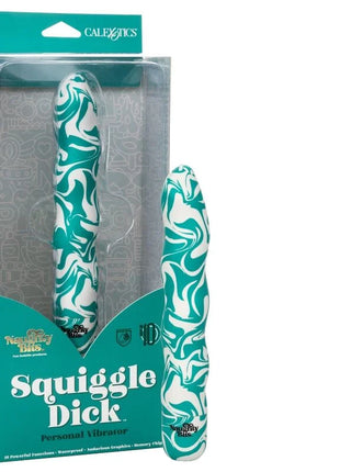 Teal und weiße marmorierte silikon-vibrator mit ergonomischem design von calexotics squiggle dick persönlich