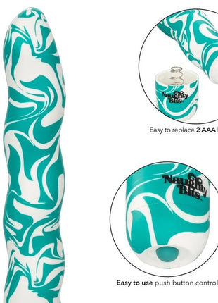 Teal und weiße gemusterte silikon erwachsenenspielzeug mit druckknopfsteuerung von calexotics squiggle dick persönlich