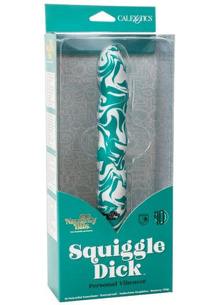 Teal und weiße marmorierte persönliche vibrator in transparenter verpackung von calexotics squiggle dick persönlich