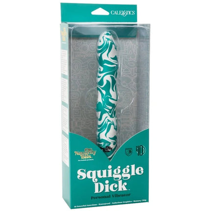 Teal und weiße marmorierte persönliche vibrator in transparenter verpackung von calexotics squiggle dick persönlich