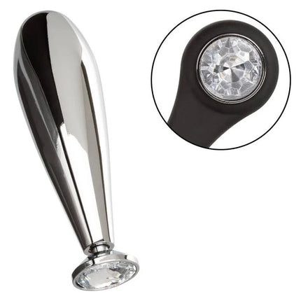 Shiny chrome keychain with black rubber grip and two clear crystal accents for calexotics star fucker glider plug