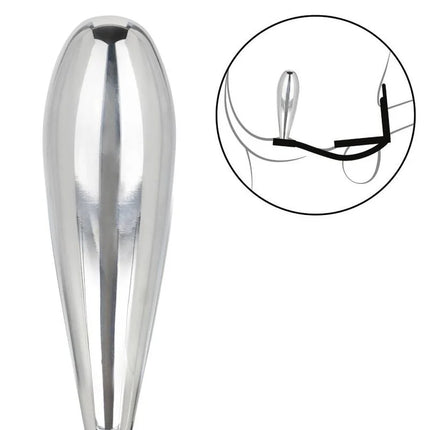 Shiny chrome-finished metal tuning fork with sleek elongated teardrop shape from calexotics star fucker glider plug