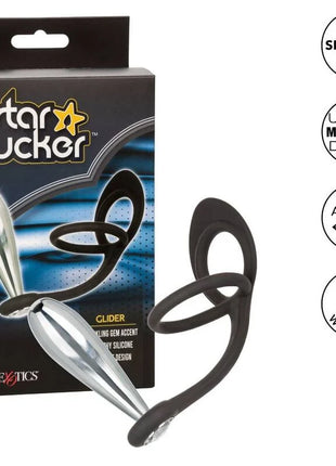 Schwarzer und silberner silikon glider plug mit edelstein detail von calexotics star fucker
