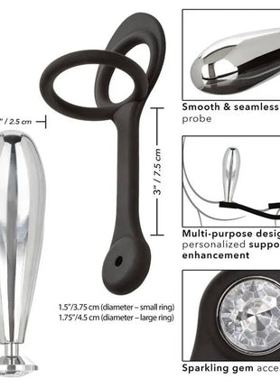 Silberner metallischer glider plug mit schwarzem silikongriff und ringen sowie funkelndem edelsteinakzent von calexotics starfucker