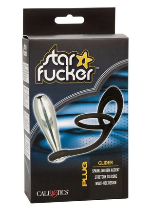 Calexotics star fucker glider plug in silber und schwarz aus dehnbarem silikon mit funkelndem schmuckstein akzent