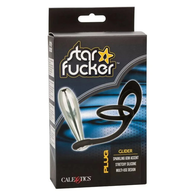 Calexotics star fucker glider plug in silber und schwarz aus dehnbarem silikon mit funkelndem schmuckstein akzent