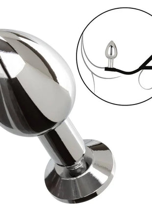 Shiny chrome-plated metal mini butt plug with rounded teardrop head and flared base from calexotics star fucker series