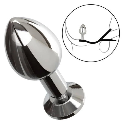 Shiny chrome-plated metal mini butt plug with rounded teardrop head and flared base from calexotics star fucker series