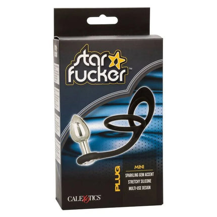 Calexotics star fucker mini plug aus dehnbarem silikon in schwarz und silber mit funkelndem schmuckstein akzent