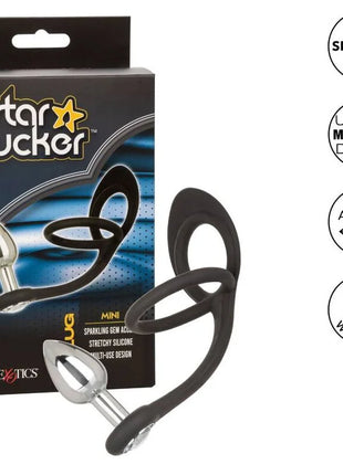 Schwarzer silikon mini analplug star fucker von calexotics mit funkelndem schmuckstein und silberner metallspitze