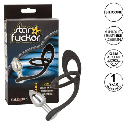 Schwarzer silikon mini analplug star fucker von calexotics mit funkelndem schmuckstein und silberner metallspitze