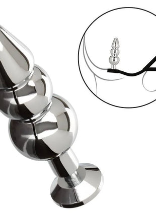 Shiny chrome-plated anal plug with tapered segmented design and rounded base from calexotics star fucker perlenstecker