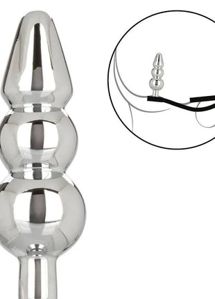 Shiny chrome-plated anal plug mit drei abgerundeten segmenten und engem stiel von calexotics star fucker perlenstecker