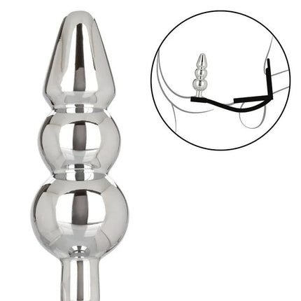 Shiny chrome-plated anal plug mit drei abgerundeten segmenten und engem stiel von calexotics star fucker perlenstecker