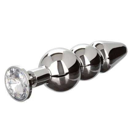 Shiny chrome-plated anal plug with faceted crystal gemstone and three spherical beads by calexotics star fucker perlenstecker