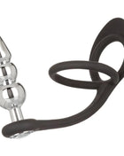 Silberner glänzender segmentierter analplug mit schwarzem silikonring und griff von calexotics star fucker perlenstecker
