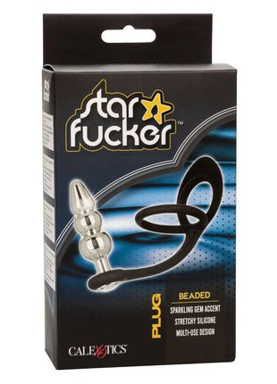 Silberner perlenstecker star fucker von cale&tics mit funkelndem stein und elastischer silikonbasis