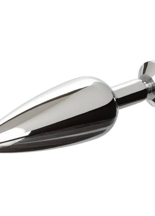 Shiny chrome finished anal plug with smooth tapered design and rounded base from calexotics star fucker slim plug