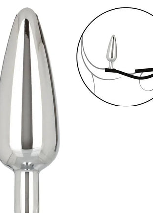 Shiny chrome-plated anal plug with tapered teardrop head and smooth cylindrical shaft from calexotics star fucker slim plug