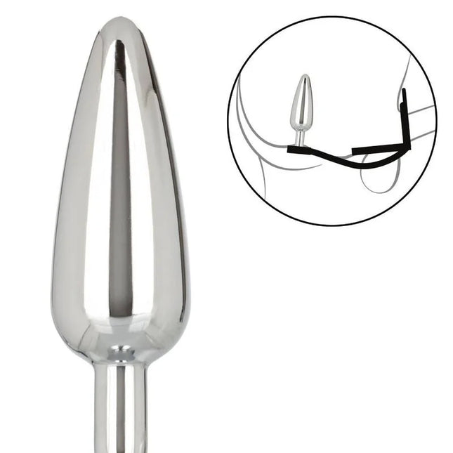 Shiny chrome-plated anal plug with tapered teardrop head and smooth cylindrical shaft from calexotics star fucker slim plug