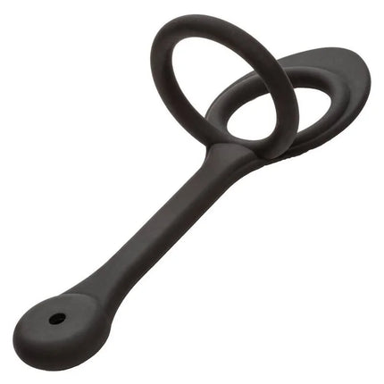 Schwarzer silikon doppelringhalter mit glatter matter oberfläche und ergonomischem design von calexotics star fucker slim plug