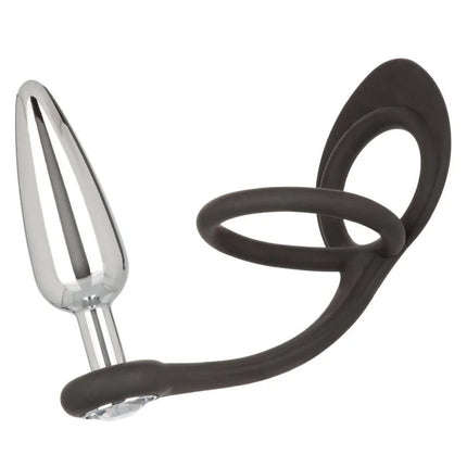 Schwarzer silikonring mit verchromter metallsonde calexotics star fucker slim plug produktbild