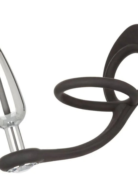 Schwarzer silikonring mit verchromter metallsonde calexotics star fucker slim plug produktbild
