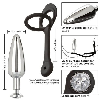 Silverfarbener metallplugs mit schwarzem silikongriff und funkelndem stein akzent basierend auf calexotics star fucker slim plug