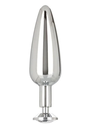 Silberner metallischer analplug mit facettiertem kristallfuß und schlankem, konischem design von calexotics star fucker slim plug