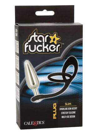 Calexotics star fucker slim plug aus dehnbarem silikon in silber und schwarz mit funkelndem stein akzent
