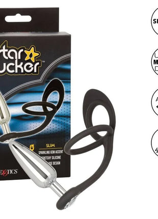 CalExotics star fucker slim plug silber und schwarz aus silikon mit funkelndem edelstein akzent
