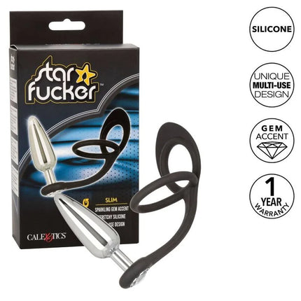 CalExotics star fucker slim plug silber und schwarz aus silikon mit funkelndem edelstein akzent