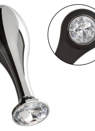 Shiny chrom verchromter analplug mit zwei klaren, facettierten kristallakzenten von calexotics star fucker teardrop plug