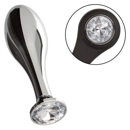 Shiny chrom verchromter analplug mit zwei klaren, facettierten kristallakzenten von calexotics star fucker teardrop plug