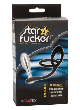 CaleXotics star fucker teardrop plug aus dehnbarem silikon in schwarz und silber mit funkelndem stein akzent
