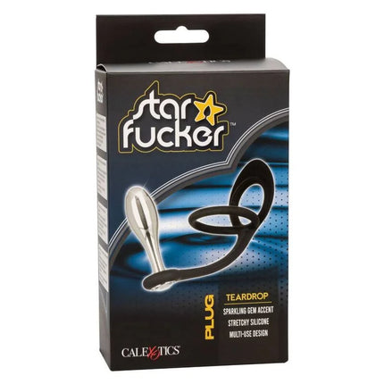 CaleXotics star fucker teardrop plug aus dehnbarem silikon in schwarz und silber mit funkelndem stein akzent