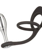 Schwarzes silikon und verchromtes metall erwachsenenspielzeug mit gebogenem griff und klarer kristallverzierung von calexotics star fucker teardrop plug