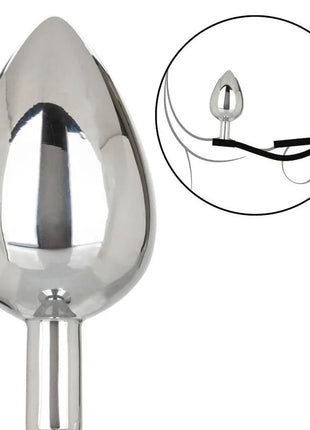 Shiny chrome-plated anal plug with tapered teardrop head and smooth cylindrical shaft from CalExotics Star Fucker XL Teardrop Plug