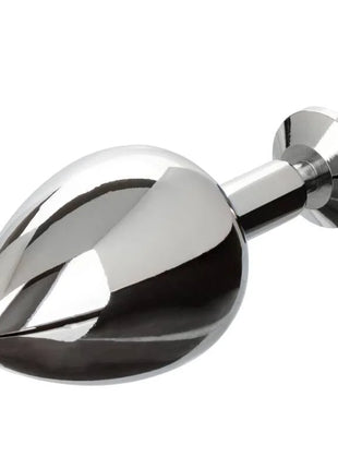 Shiny chrome-finished anal plug with smooth rounded head and flared base from calexotics star fucker xl teardrop plug