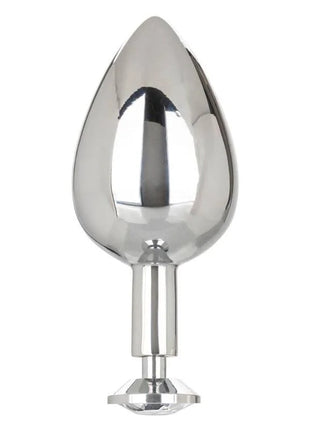 Shiny chrome-plated anal plug with faceted crystal base from calexotics star fucker xl teardrop plug