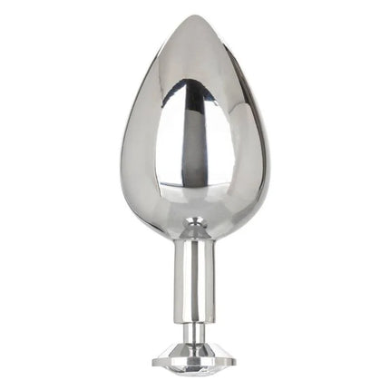 Shiny chrome-plated anal plug with faceted crystal base from calexotics star fucker xl teardrop plug