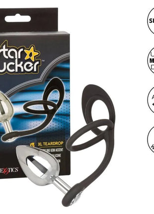 Calexotics star fucker xl teardrop plug schwarzer und silberner silikon analplug mit glanzstein für vielseitige anwendung