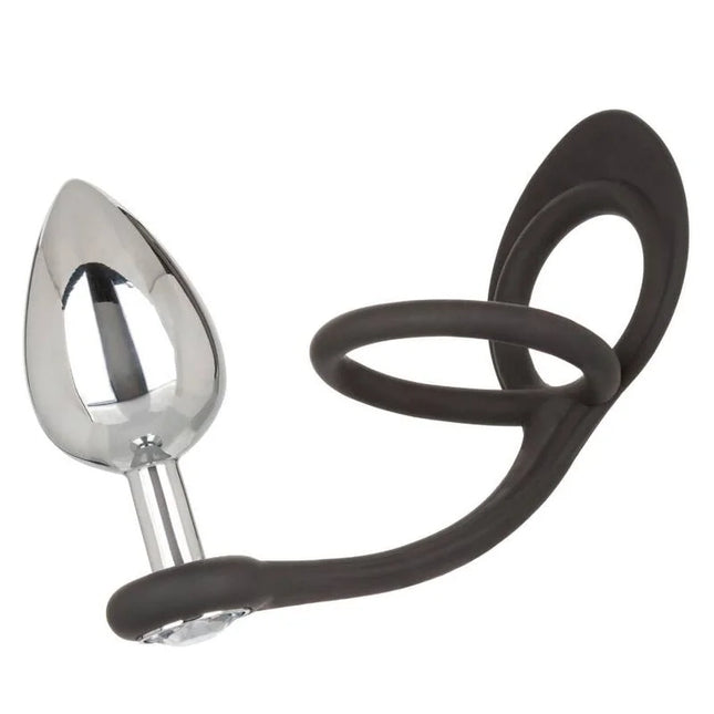 Calexotics star fucker xl teardrop plug silberner metallischer analplug mit schwarzem silikonring und griff