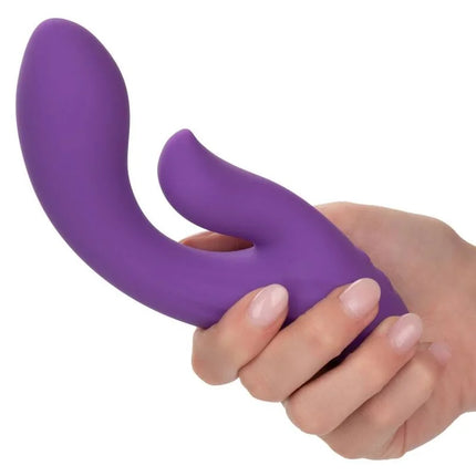 CaleXotics stella dual pleaser violett silicone vibratory toy with curved ergonomic design and secondary protruding element